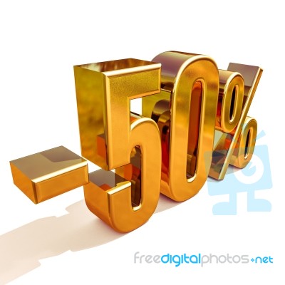 3d Gold 50 Fifty Percent Sign Stock Image