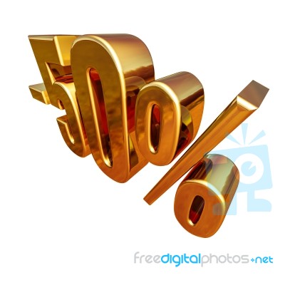 3d Gold 50 Fifty Percent Sign Stock Image