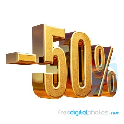 3d Gold 50 Fifty Percent Sign Stock Image