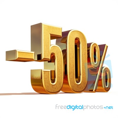 3d Gold 50 Fifty Percent Sign Stock Image