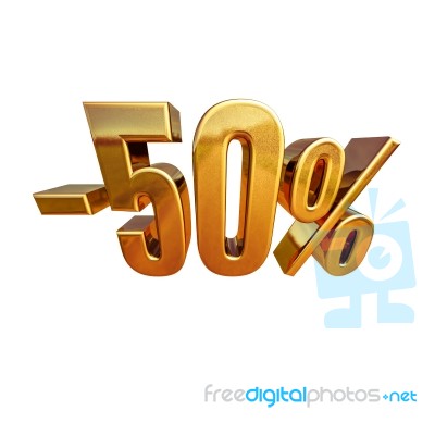 3d Gold 50 Fifty Percent Sign Stock Image