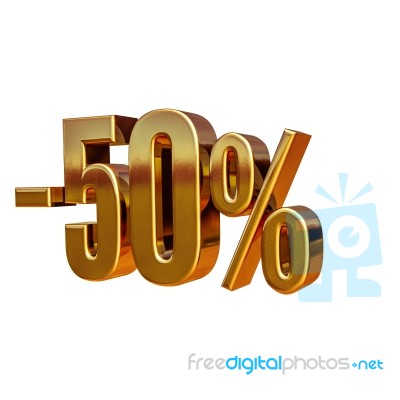 3d Gold 50 Fifty Percent Sign Stock Image