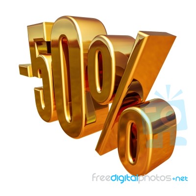 3d Gold 50 Fifty Percent Sign Stock Image