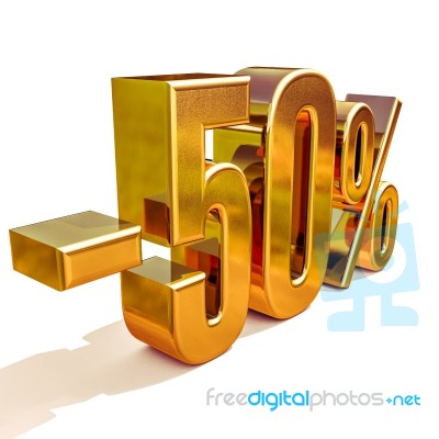 3d Gold 50 Fifty Percent Sign Stock Image