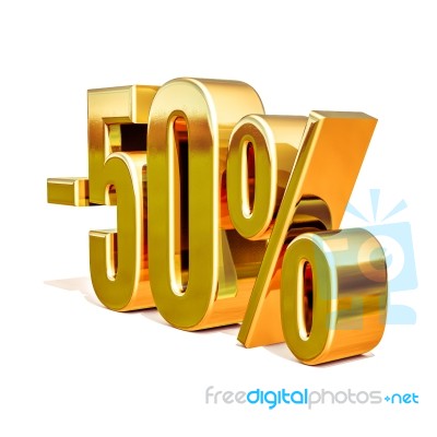 3d Gold 50 Fifty Percent Sign Stock Image