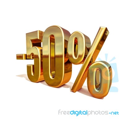 3d Gold 50 Fifty Percent Sign Stock Image