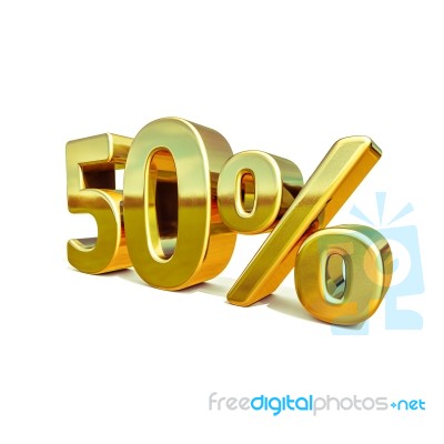 3d Gold 50 Percent Sign Stock Image