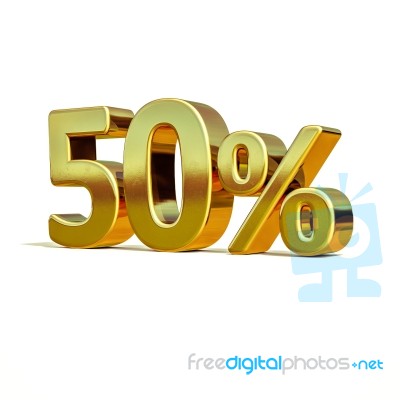 3d Gold 50 Percent Sign Stock Image