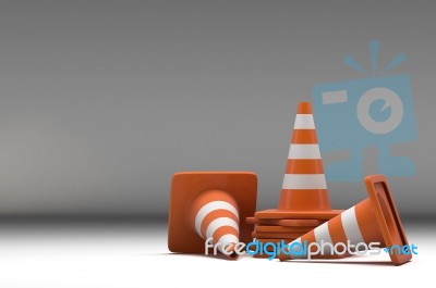 3d Group Traffic Cone On White Background Stock Image