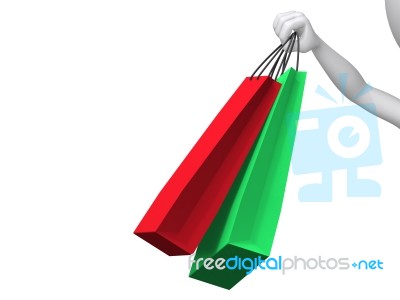 3d Hand Holding Shopping Bags Stock Image