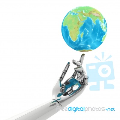 3d Hand With Earth Globe In His Hand Stock Image