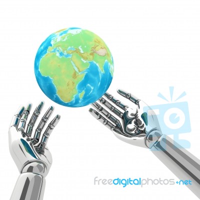 3d Hand With Earth Globe In His Hand Stock Image