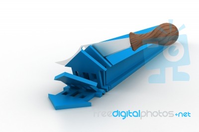 3d House And Knife Stock Image