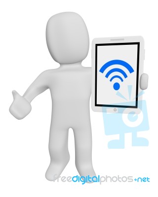 3d Human Hold Tablet Wifi Stock Image