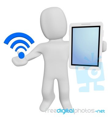 3d Human Hold Wifi And Tablet Stock Image