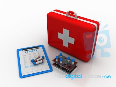 3d Illustration Covid 19 Blood Testing Tube With First Aid Box Stock Image