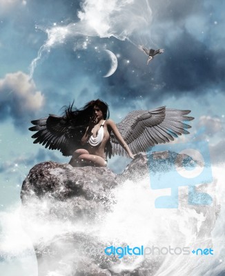 3d Illustration Of An Angel In Heaven Land,mixed Media For Book Cover Stock Image