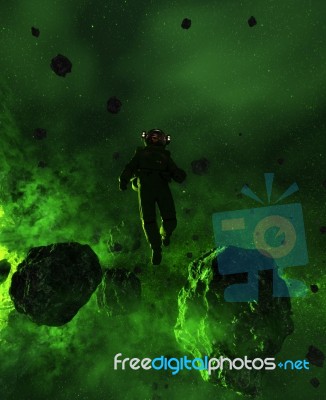 3d Illustration Of An Astronaut In Asteroid Field,scifi Fiction Stock Image