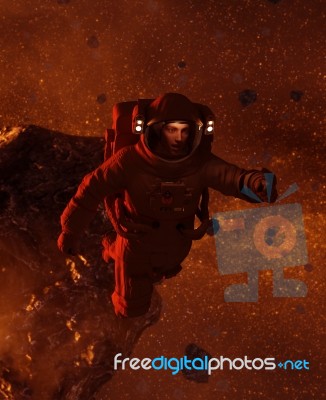 3d Illustration Of An Astronaut In Asteroid Field,scifi Fiction Stock Image