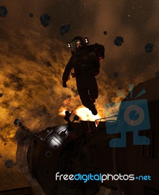 3d Illustration Of An Astronaut In Asteroid Field,scifi Fiction Stock Image