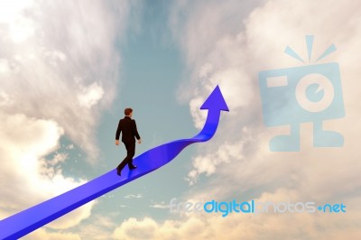 3d Illustration Of Business Man Walking On Blue Arrow On The Sky… Stock Image