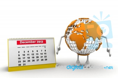 3d Illustration Of Calendar With Earth Globe Stock Image