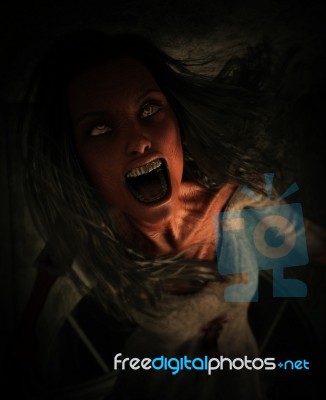 3d Illustration Of Ghost Woman In Haunted House Stock Image