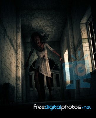 3d Illustration Of Ghost Woman In Haunted House Stock Image