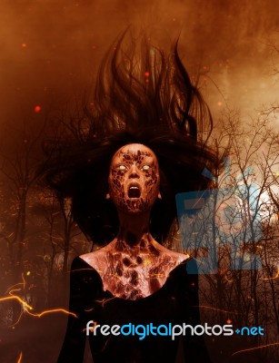 3d Illustration Of Ghost Woman Screaming In The Woods Stock Image