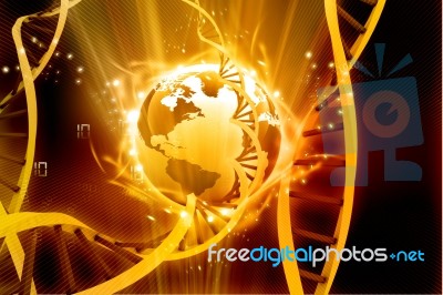 3d Illustration  Of Glowing Earth With  Dna Stock Image