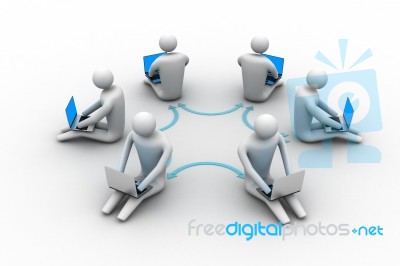 3d Illustration Of People Working Online On Laptop Stock Image