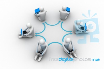 3d Illustration Of People Working Online On Laptop Stock Image