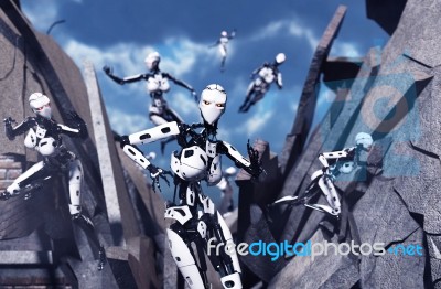 3d Illustration Of Robot Battle,mixed Media Stock Image