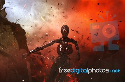 3d Illustration Of Robot Battle,mixed Media Stock Image