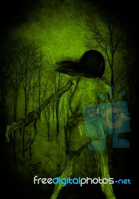 3d Illustration Of Scary Ghost Woman In The Forest Stock Image