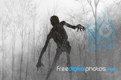 3d Illustration Of Scary Monster Out From The Wood Stock Image