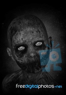 3d Illustration Of Scary Zombie Boy In The Dark Stock Image