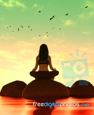 3d Illustration Of Silhouette Woman Doing Meditation Yoga Stock Image