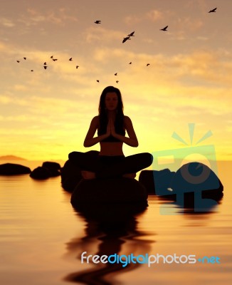 3d Illustration Of Silhouette Woman Doing Meditation Yoga Stock Image