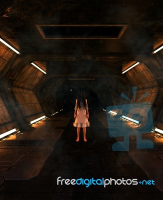 3d Illustration Of The Girl In White Dress Alone Stock Image