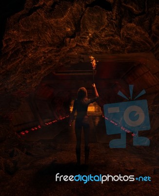 3d Illustration Of The Girl With Torchlight Stock Image