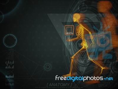 3d Illustration Of  Walking Fire Skeleton By X-rays On Backgroun… Stock Image