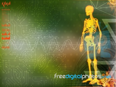 3d Illustration Of  Walking Fire Skeleton By X-rays On Backgroun… Stock Image