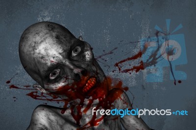 3d Illustration Of Zombie Face Fully With Blood Stock Image