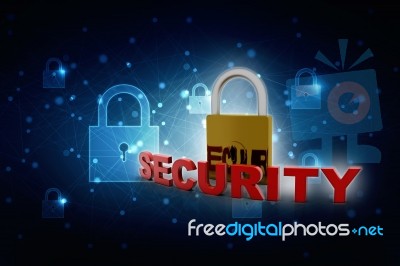 3d Illustration Safety Concept: Closed Padlock On Digital Background Stock Image