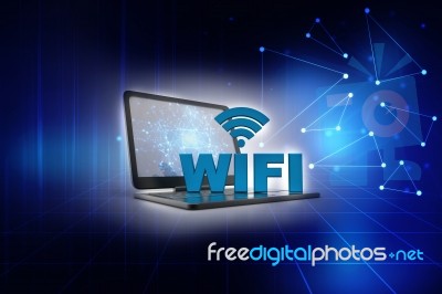 3d Illustration Wifi Symbol With Laptop Stock Image