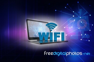 3d Illustration Wifi Symbol With Laptop Stock Image