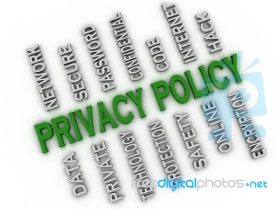 3d Image Privacy Policy Issues Concept Word Cloud Background Stock Image