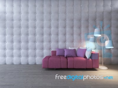 3d Interior Design Living Room And Pink Sofa Stock Photo