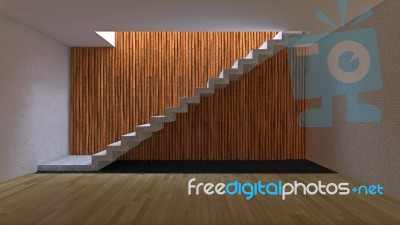 3d Interior Design Of Room With Bamboo Wall Stock Photo